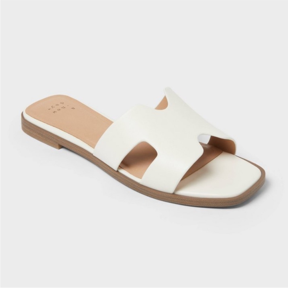 NEW a new day Minimal White Slide Sandals - Casual Women’s Slip-On Size 9.5
